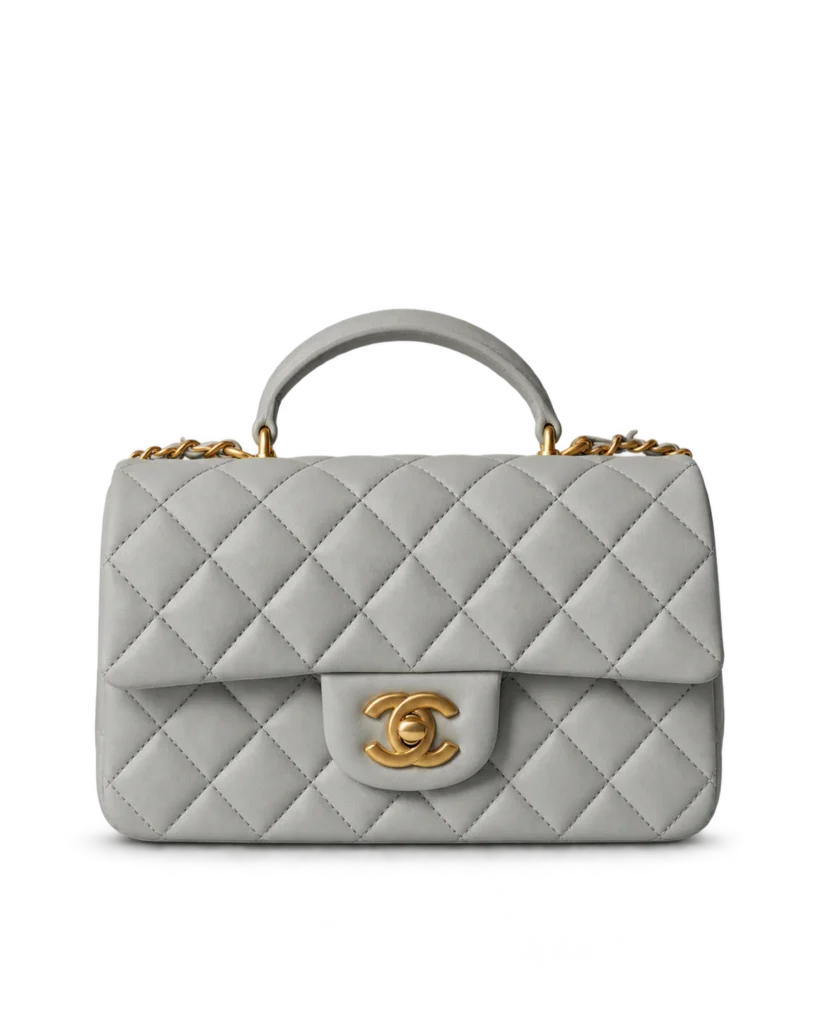 Pale Grey Quilted Top-Handle Flap Bag — main view