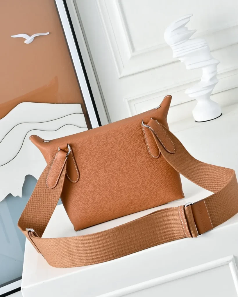 Videpoches-Inspired Tan Structured Crossbody Pouch, rear panel and strap