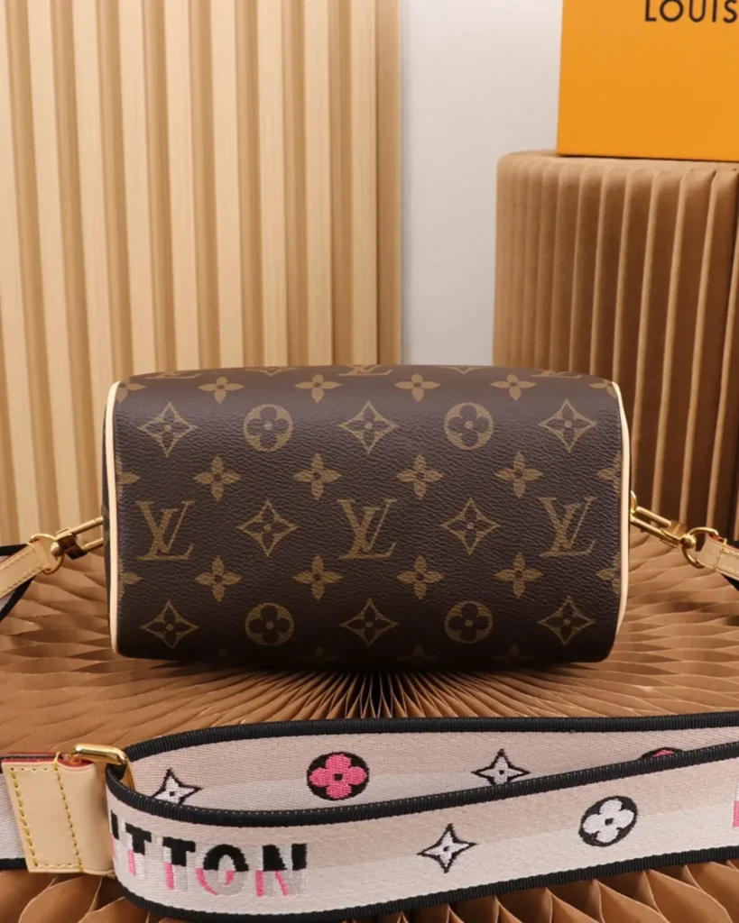 Brown Monogram Boston Bag with Wide Strap — base view