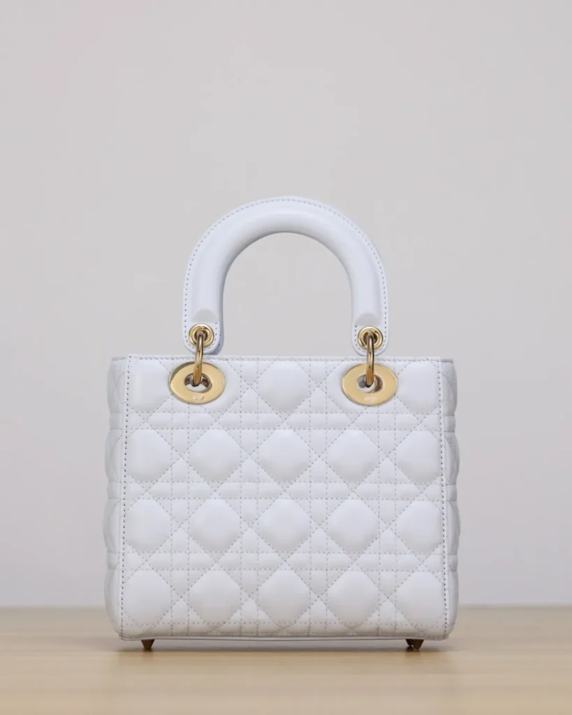 Pale Gray Quilted Top Handle Bag — rear view