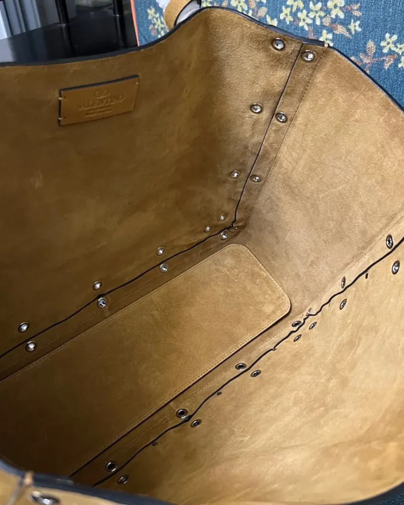 Brown Studded Long-Handle Tote — interior view