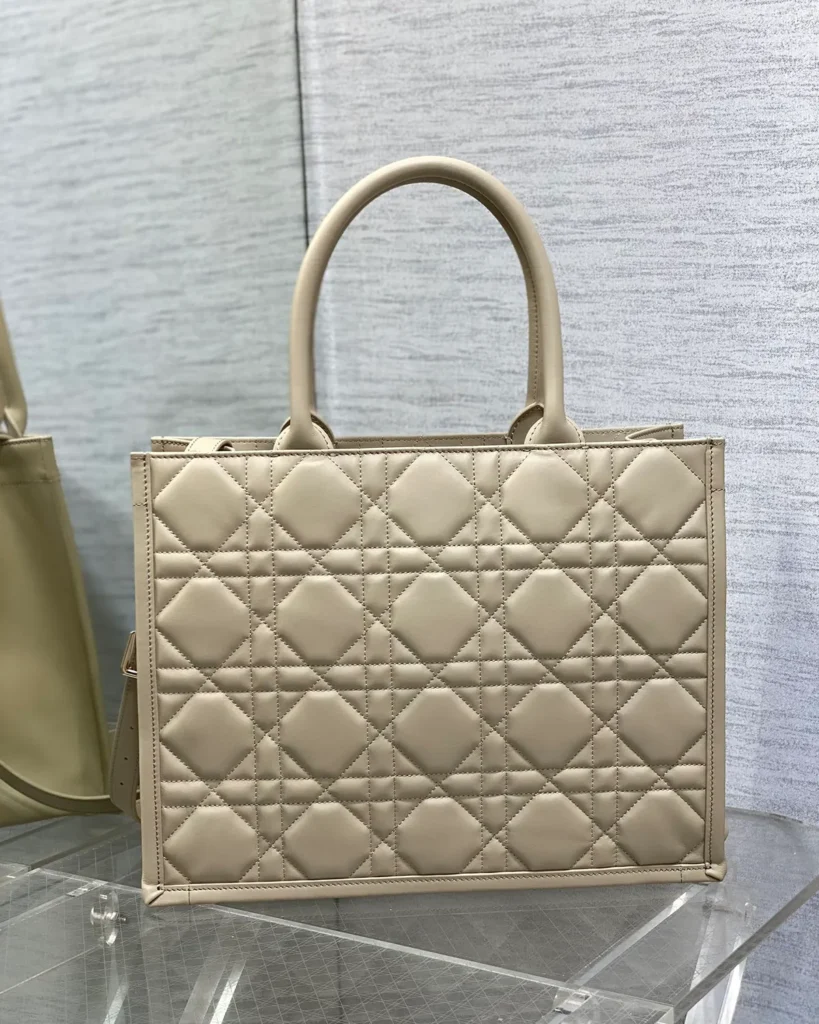 Taupe Geometric Quilted Tote — rear view