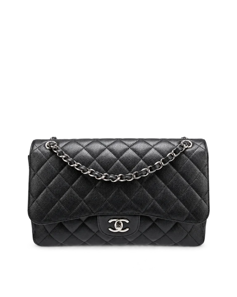 Black Quilted Silver-Tone Chain Flap Bag — main view
