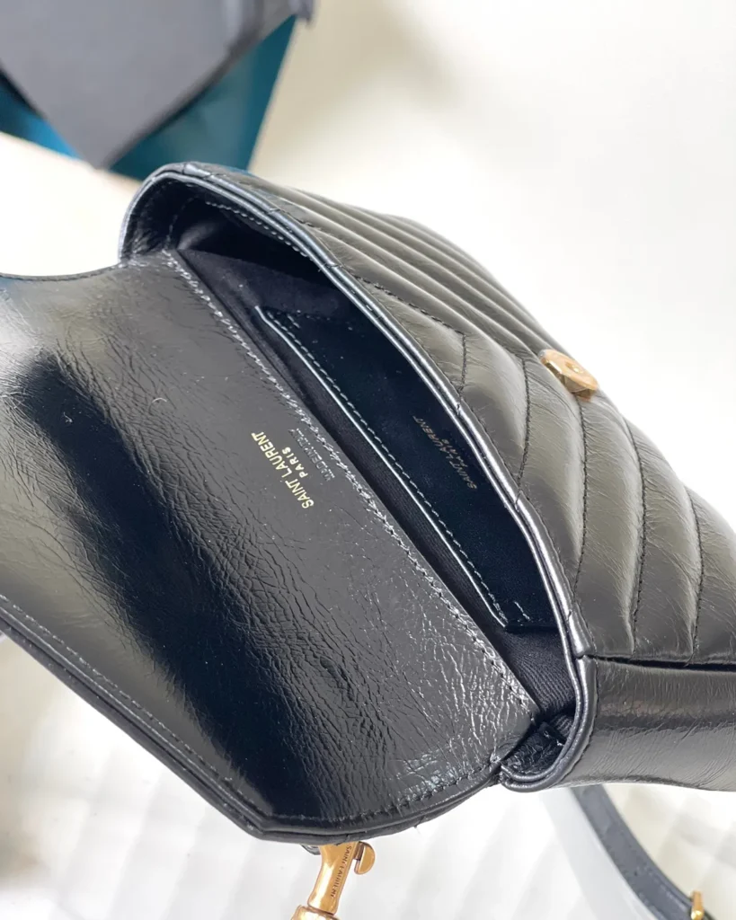 Black Chevron Top-Handle Flap Bag — open flap view