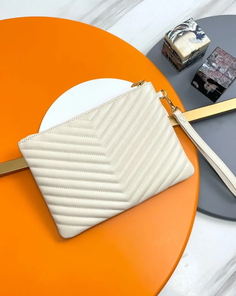 Ivory Chevron Zip Wristlet Pouch — rear view