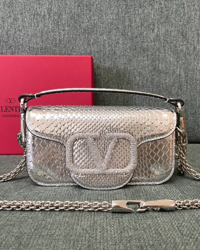Silver Scale-Pattern Top-Handle Flap Bag — front view