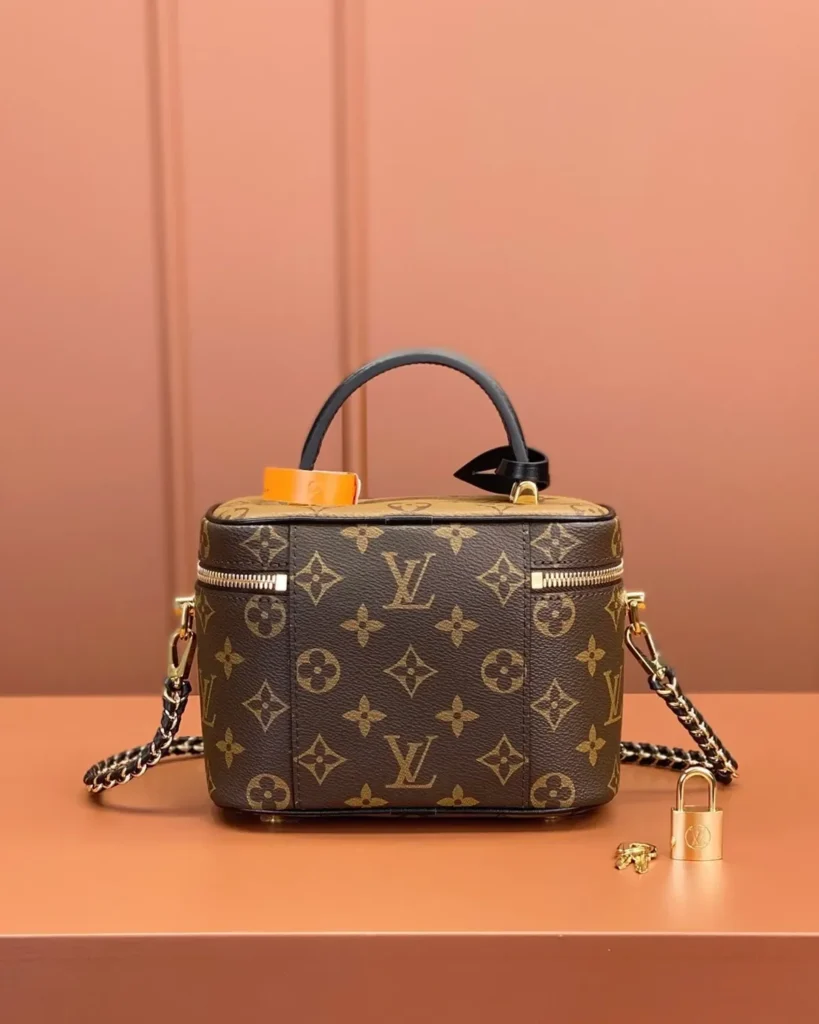 Two-Tone Monogram Vanity Bag with Chain — rear view
