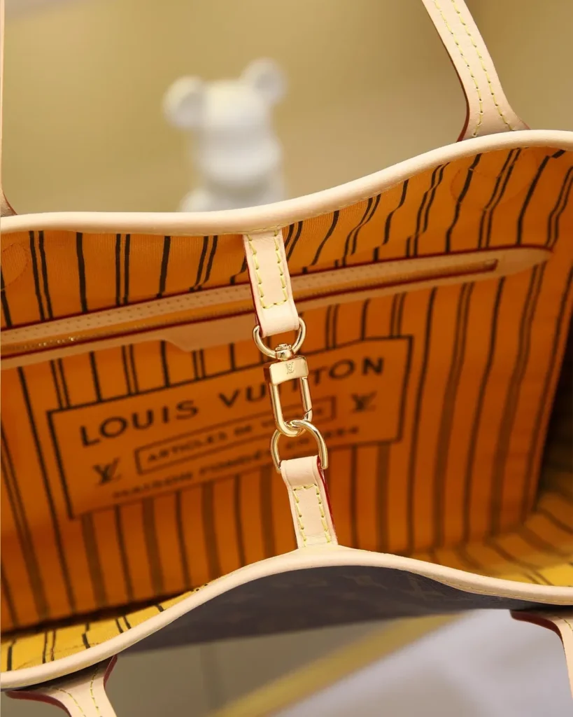 Yellow Striped Reversible Monogram Tote — interior hook view