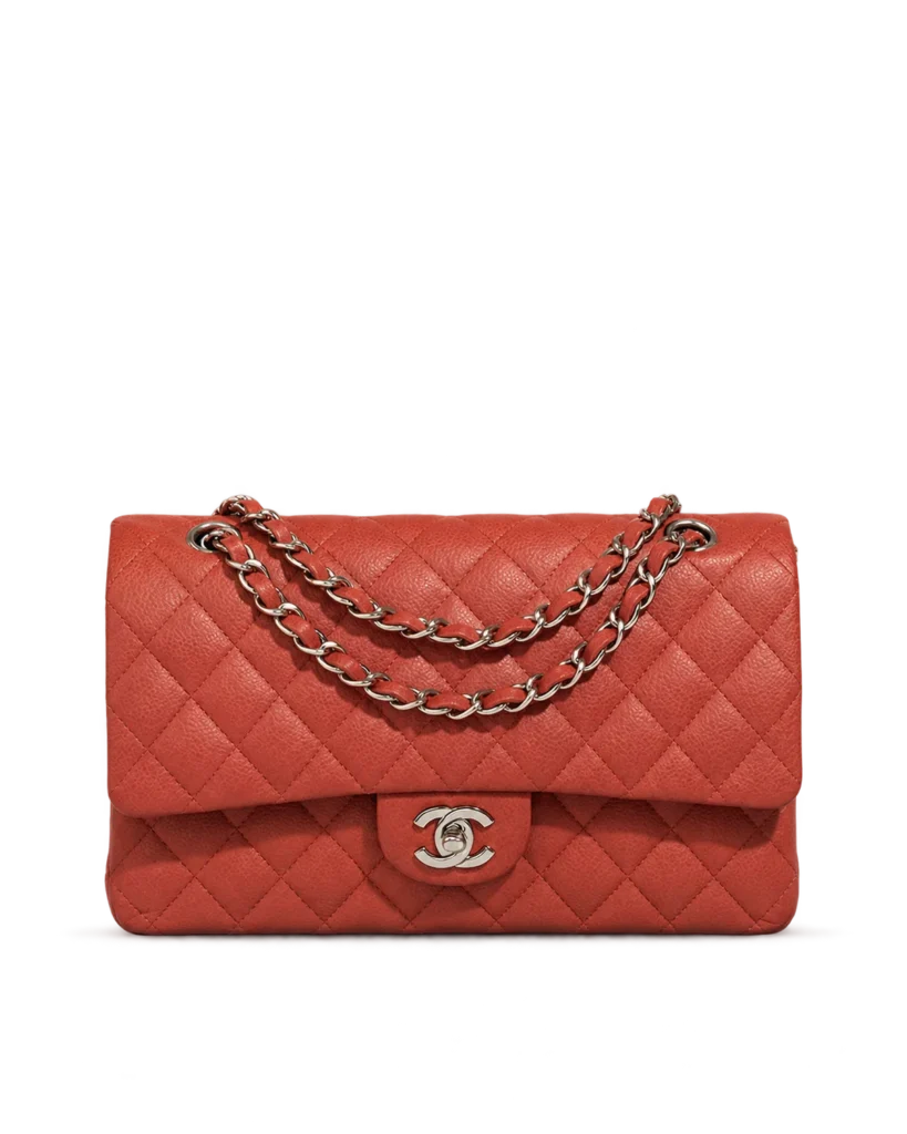 Rust Red Quilted Chain Flap Bag — main view
