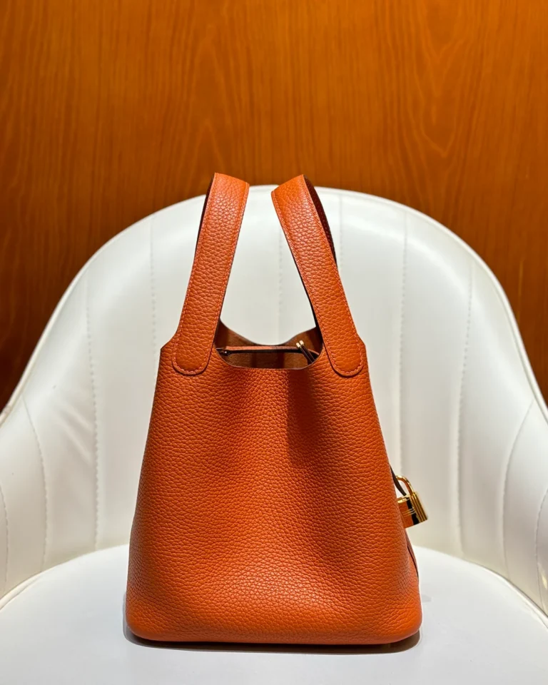 Picotin-Inspired 18 Orange Bucket Bag, side view