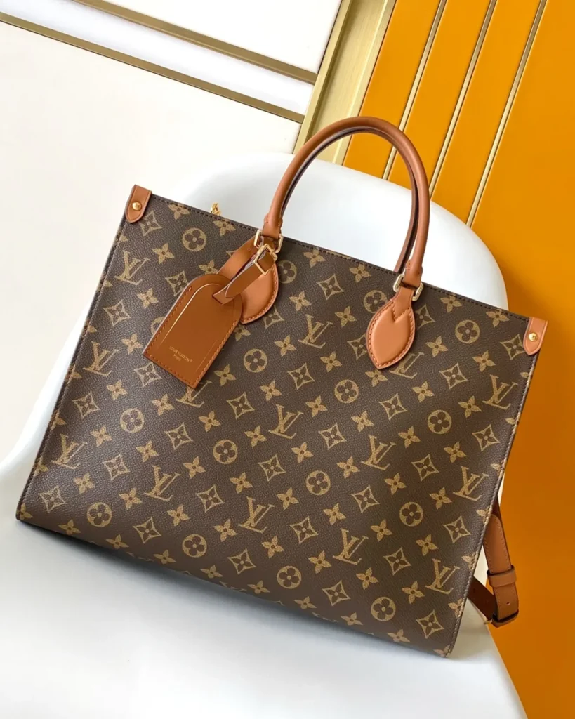 Brown Monogram Tall Tote — front view