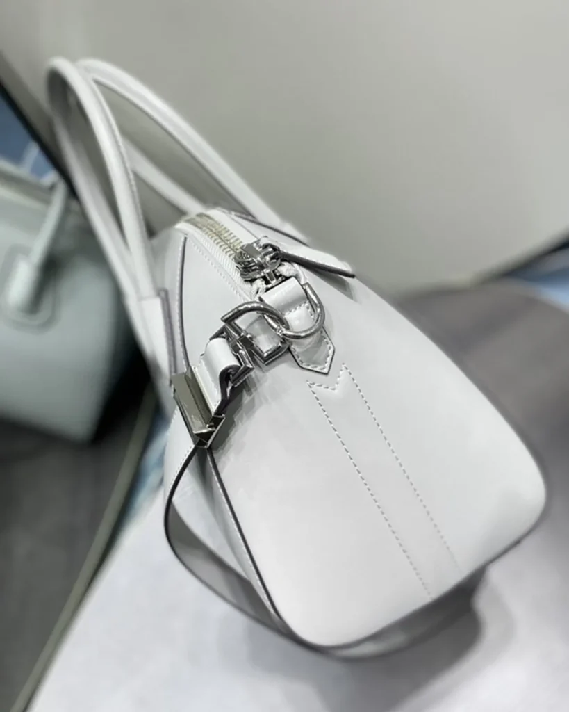 Pale Grey Architectural Top Handle Bag — side view