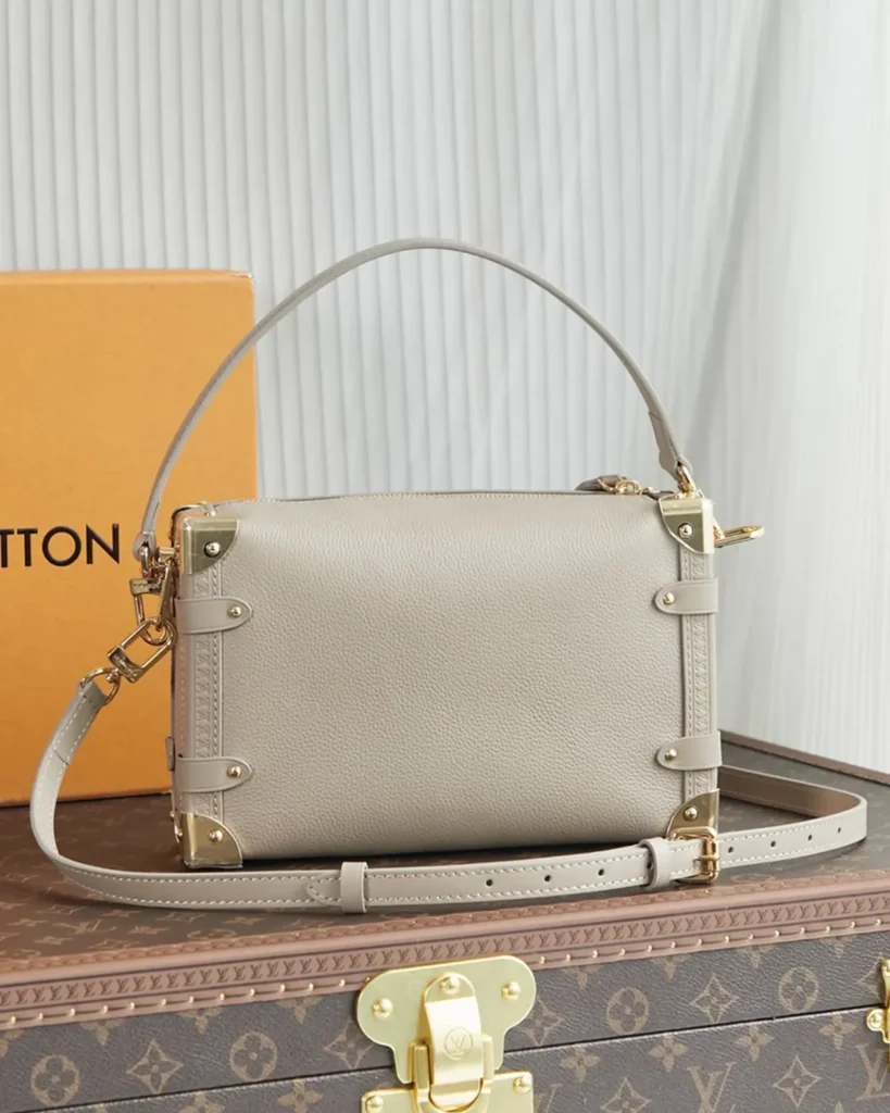 Taupe Corner-Plate Shoulder Bag — rear view