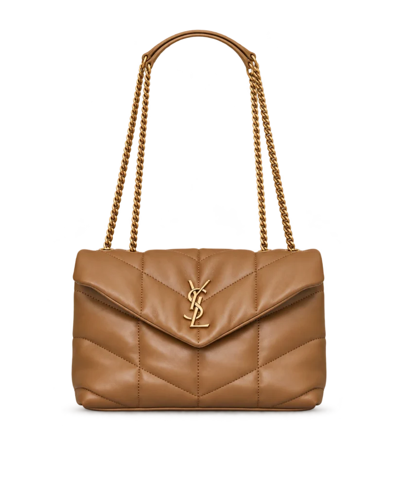 Caramel Quilted Chain Shoulder Bag — upright front view