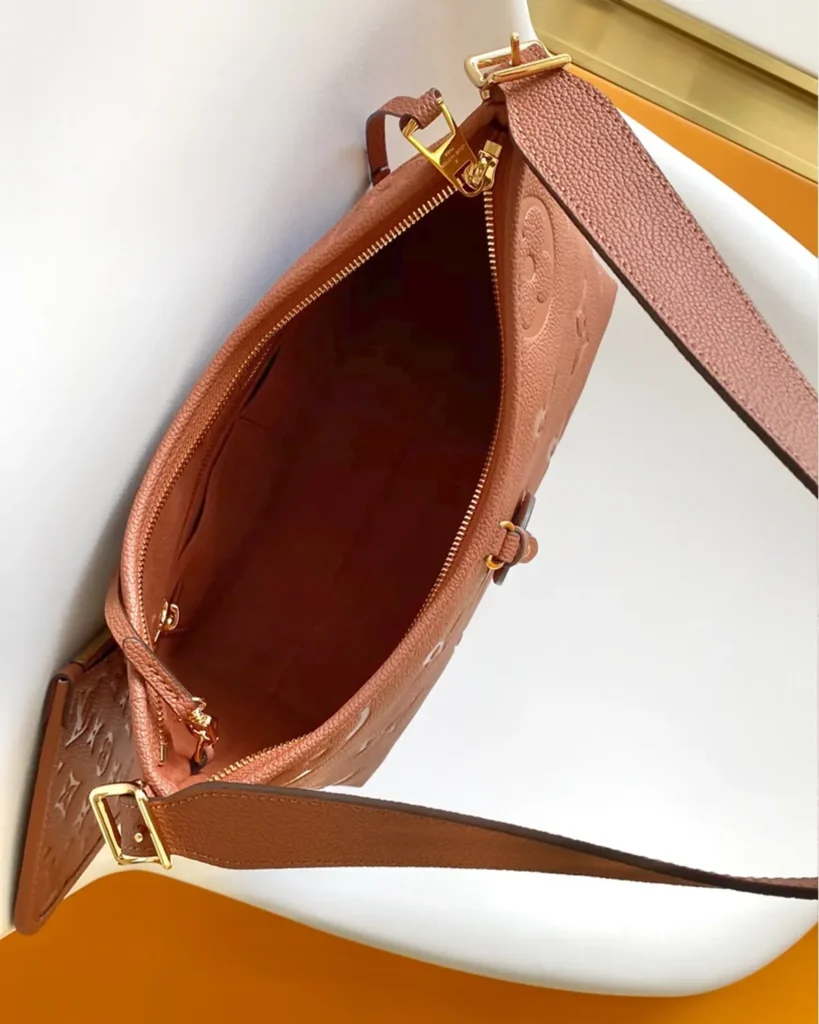 Cognac Embossed Monogram Shoulder Bag — interior view