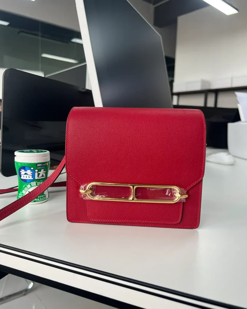 Red roulis-inspired mini bag, front view