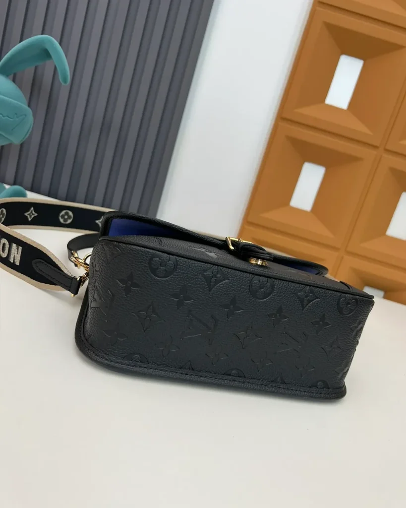 Black Embossed-Monogram Buckle Satchel — base view