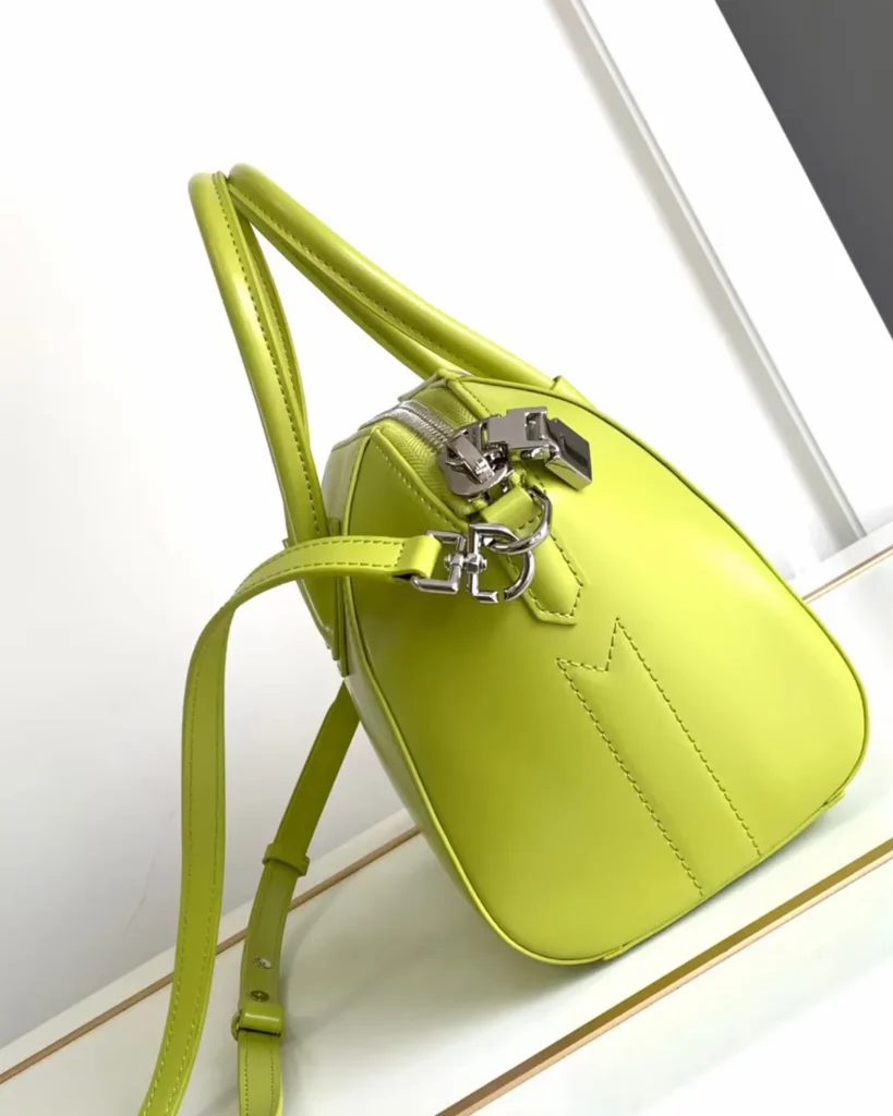 Lime Green Architectural Top Handle Bag — side view