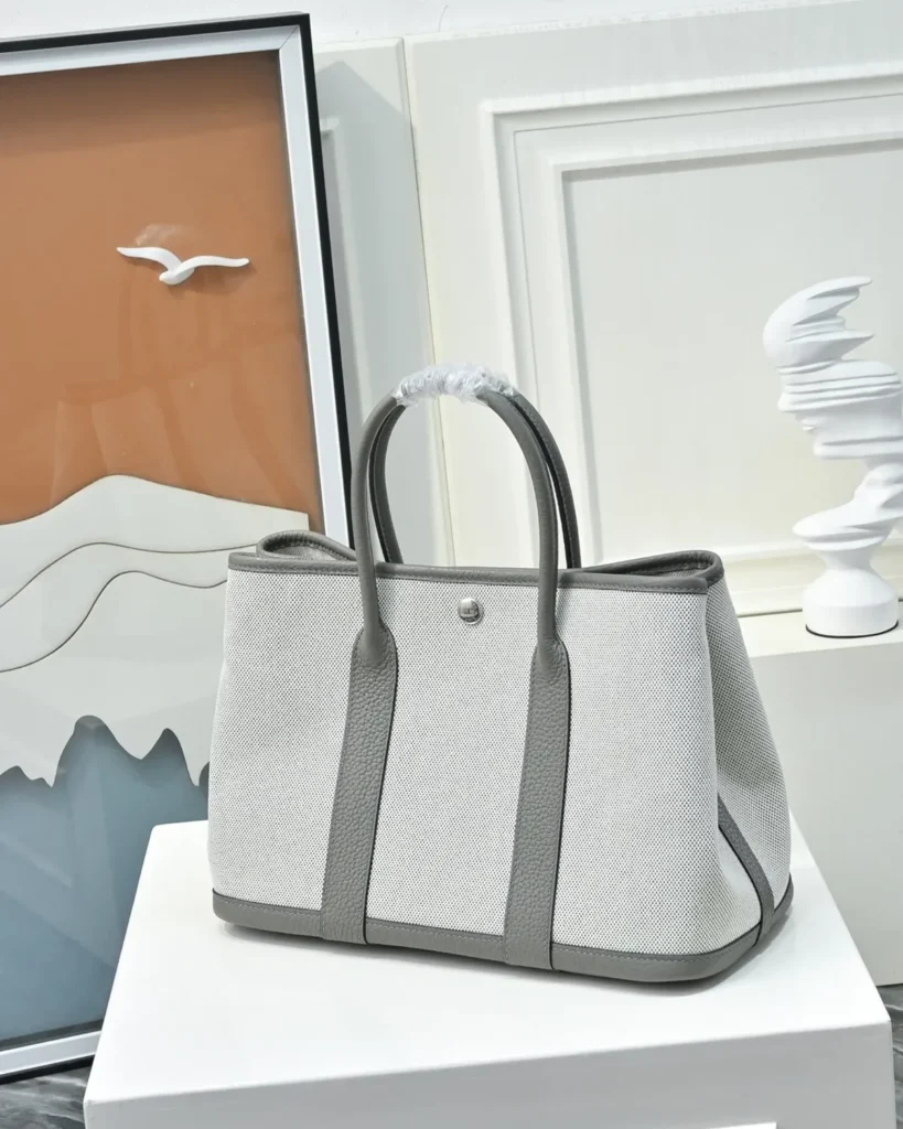 Garden Party-Inspired 30 Grey Canvas Tote, front angle view