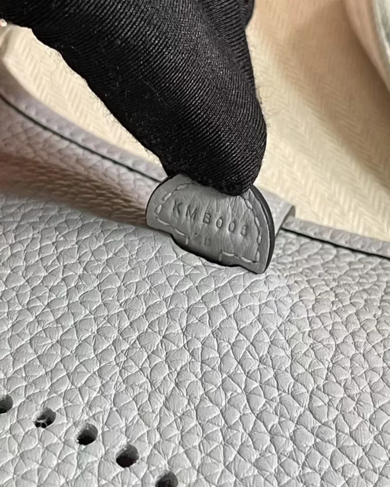 Evelyne-Inspired Mini Flax Blue Crossbody Bag, top tab and embossed detail
