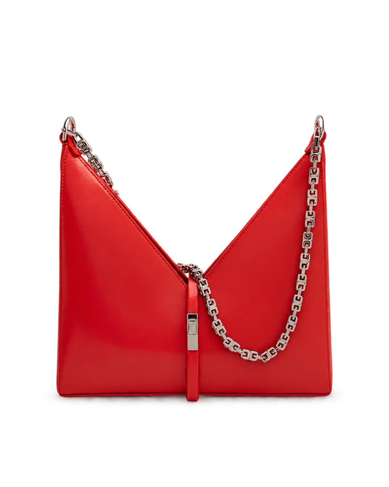 Red V-Top Chain Shoulder Bag — upright front view