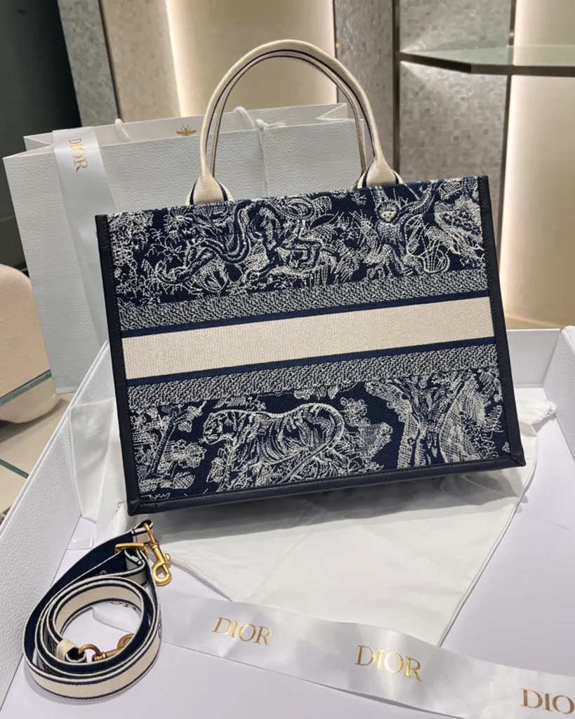 Navy and Cream Wildlife Tote — rear view