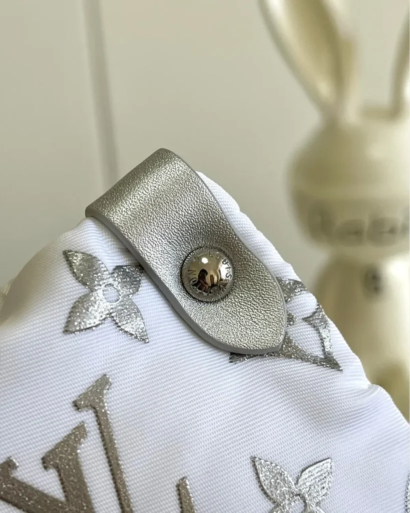 Silver-to-Black Monogram Flower-Charm Tote — corner detail view