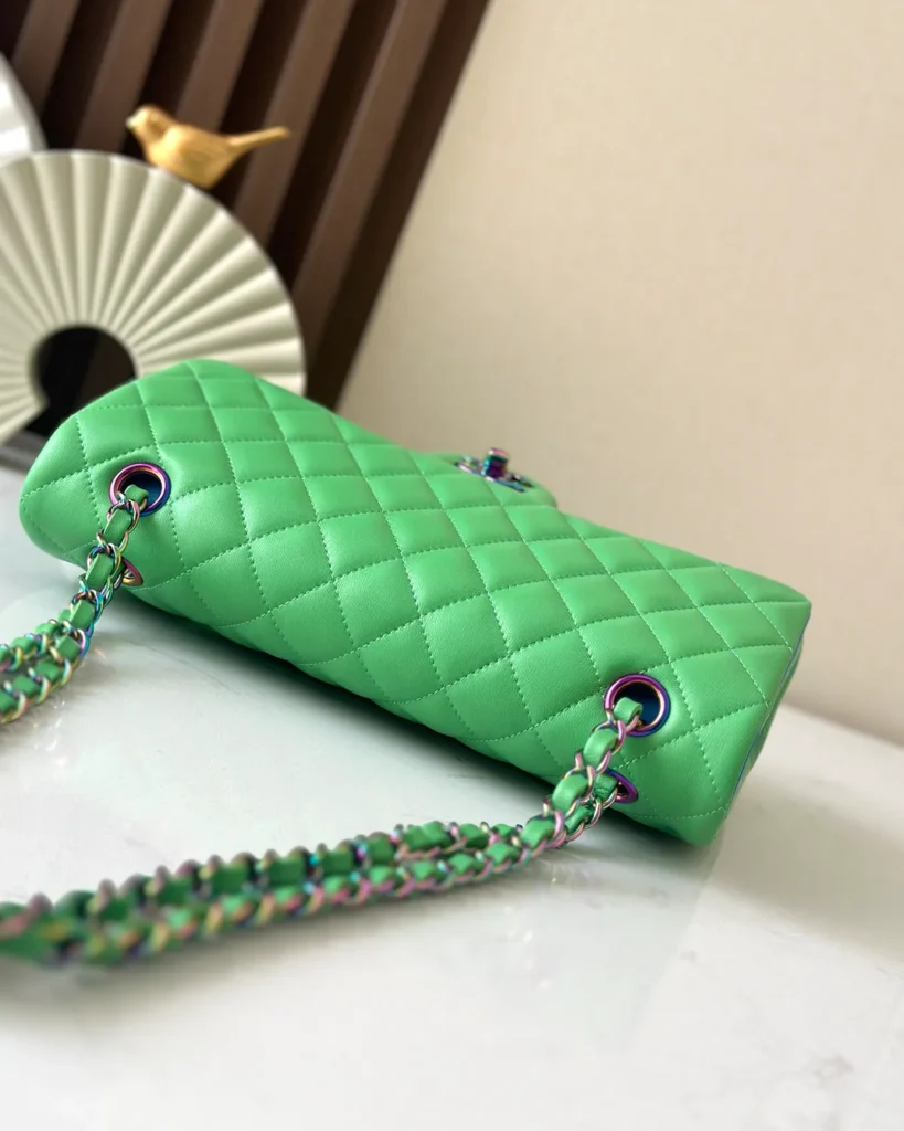 Bright Green Iridescent-Accent Flap Bag — top view