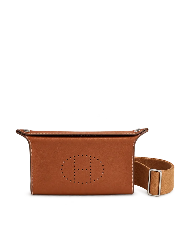 Videpoches-Inspired Tan Structured Crossbody Pouch, front and woven strap