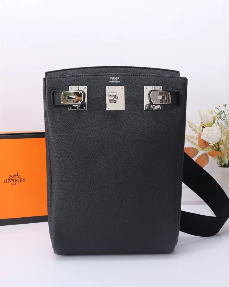Dark Navy Tall Strap Bag — open closure view