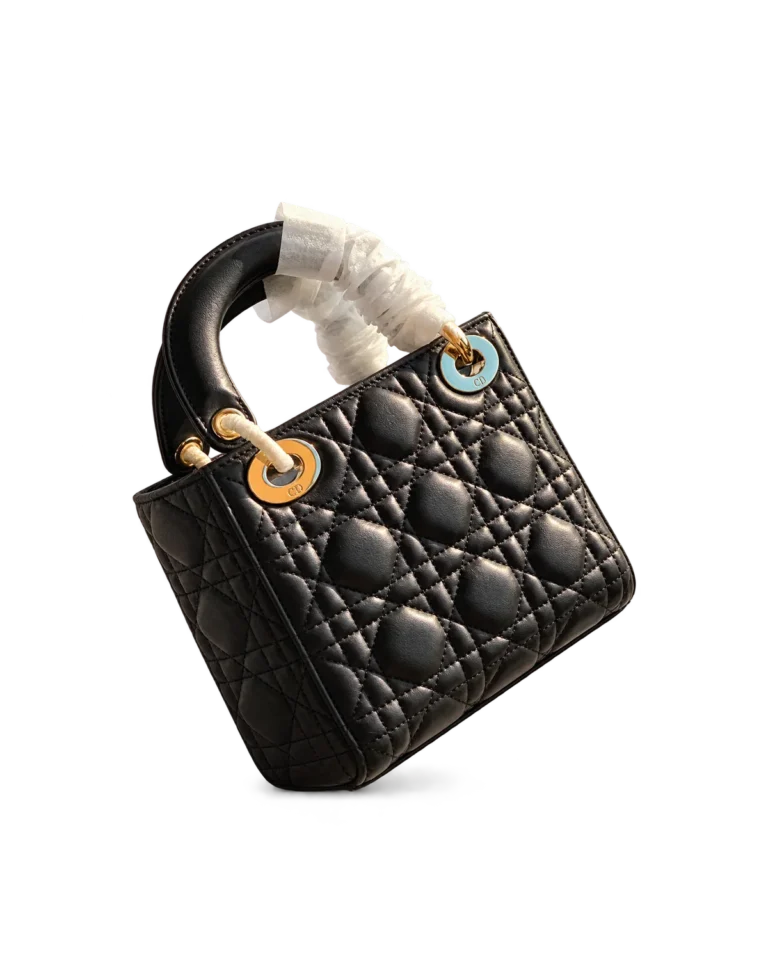 Black Quilted Compact Top Handle Bag — rear view