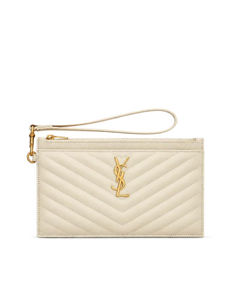 Ivory Chevron Zip Wristlet Pouch — main view