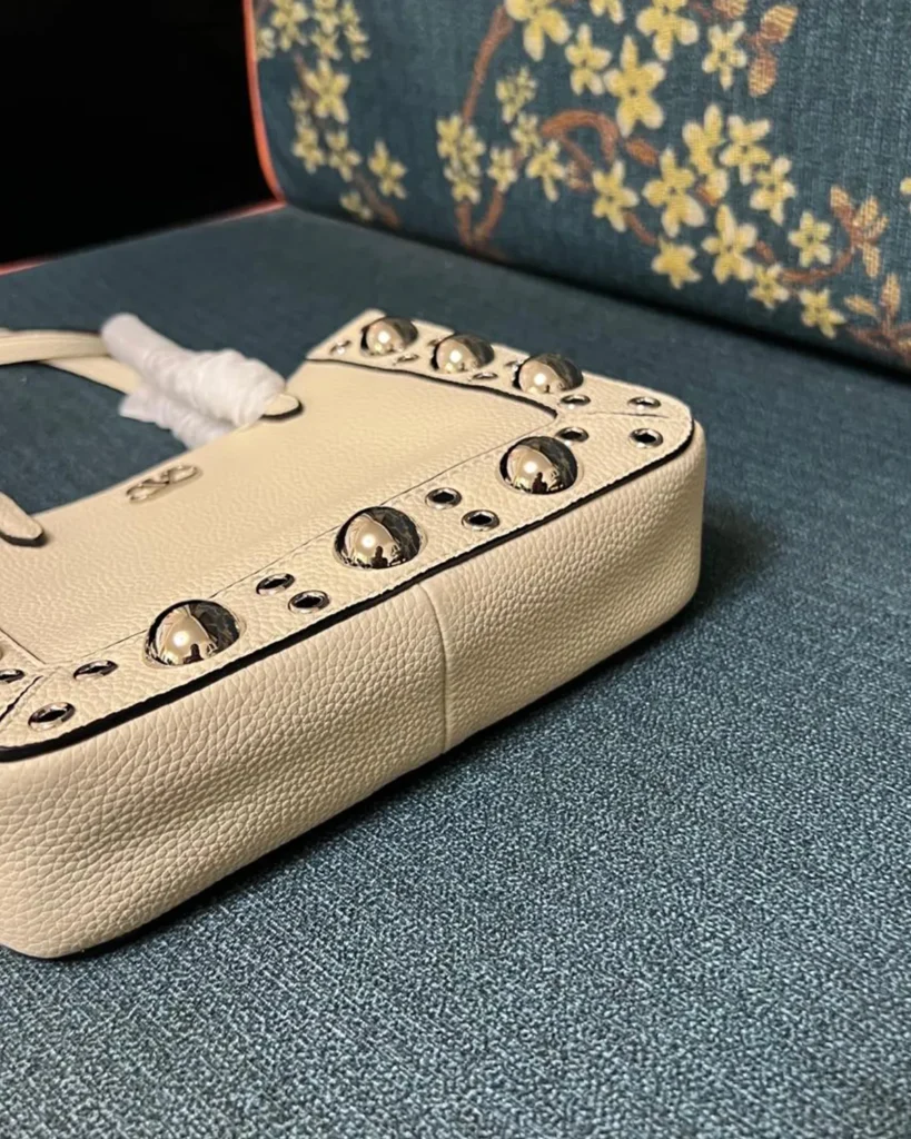 Cream Studded Long-Handle Tote — base view
