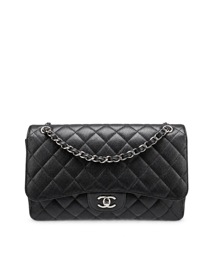 Black Quilted Silver-Tone Chain Flap Bag — main view