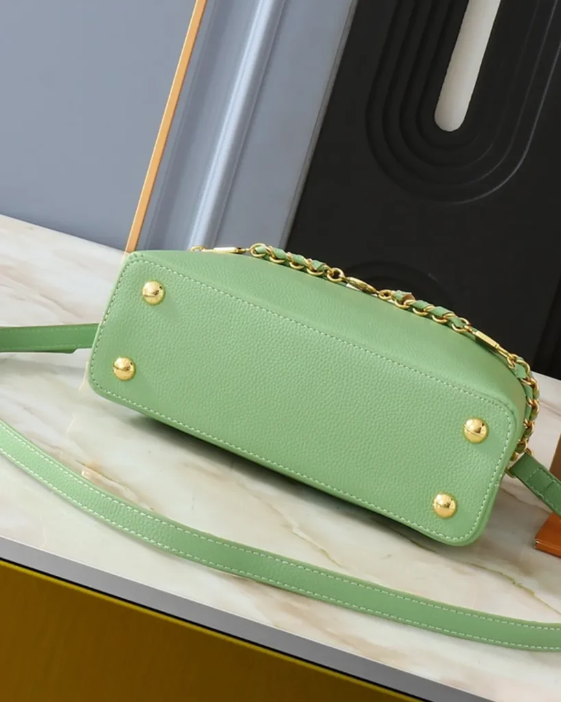 Green Cream-Accent Charm-Chain Bag — base view