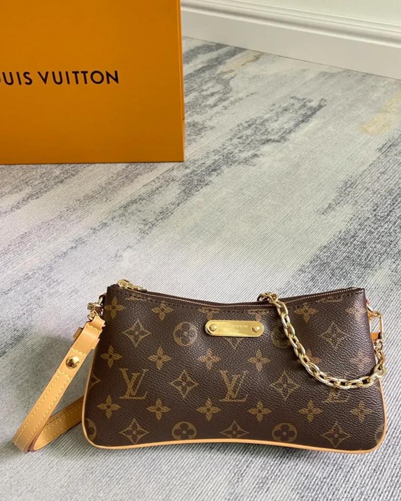Brown Monogram Curved Zip Chain Pouch — front view