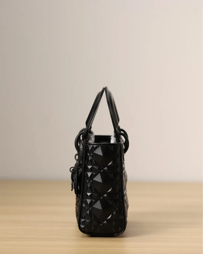 Black Faceted Top Handle Bag — side view