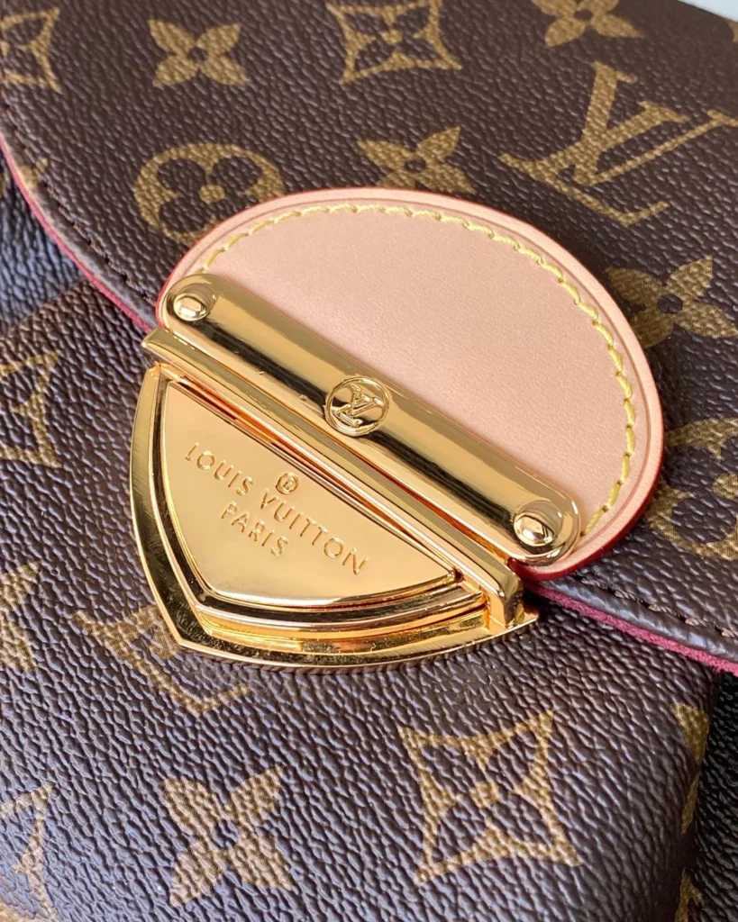Brown Monogram Curved Flap Shoulder Bag — clasp view