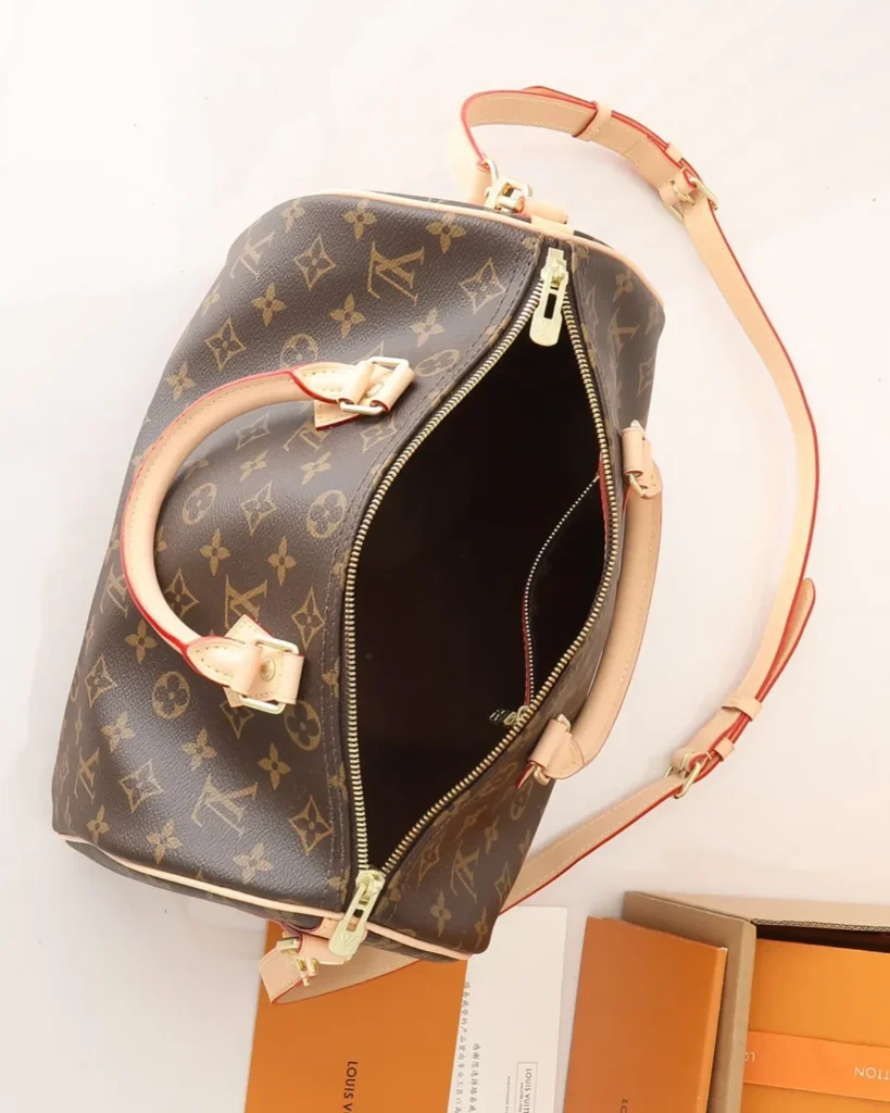 Brown Monogram Speedy-Inspired Boston Bag — interior view