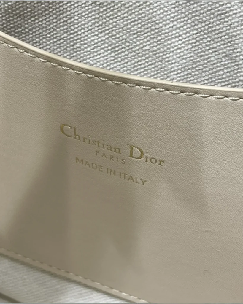 Cream and Blue Monogram Panel Tote — interior label view