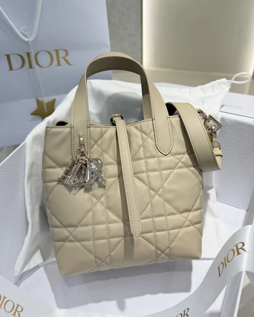 Sage Beige Vertical Quilted Tote — front view
