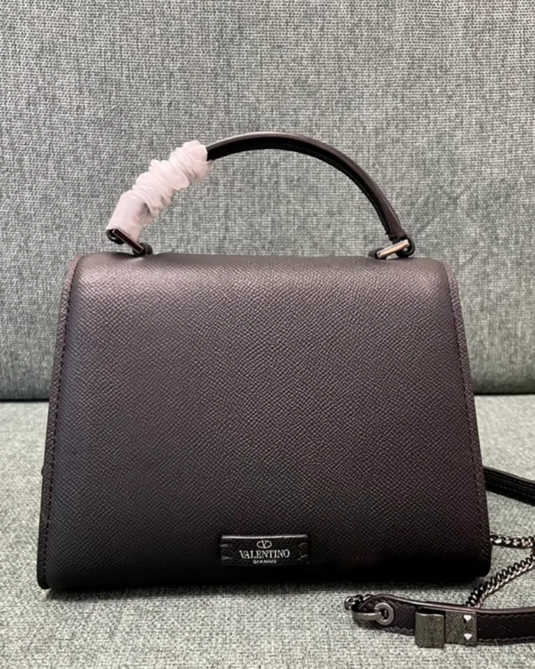 Dark Brown Embellished Emblem Top-Handle Bag — rear view