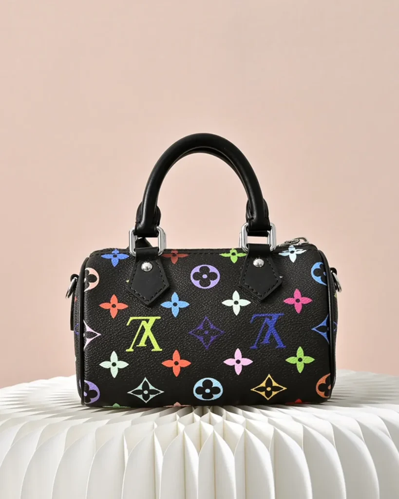 Black Multicolor Nano Speedy-Inspired Mini Bag — rear view