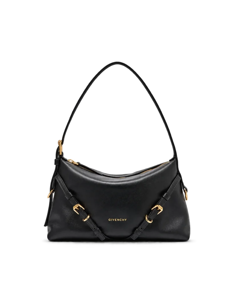 Black Draped-Top Buckle Shoulder Bag — main view
