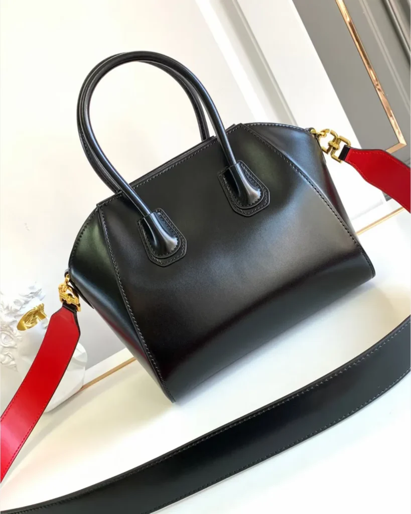 Black Red-Lined Twin-Handle Satchel — rear