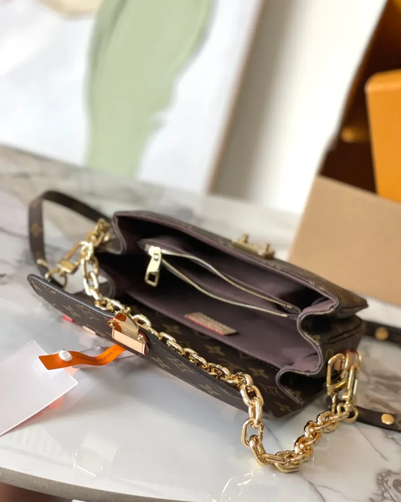 Brown Monogram East West Chain Satchel — interior view