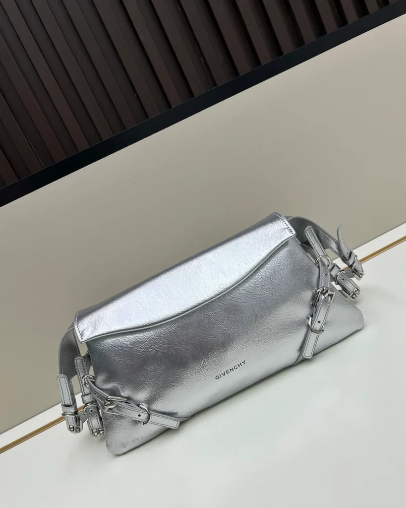 Silver Metallic Buckle Shoulder Bag — front styled