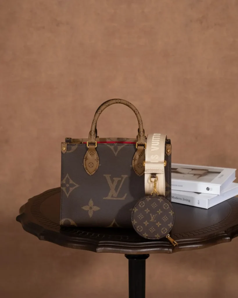Brown Giant Monogram Tote with Round Pouch — front view