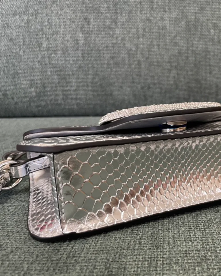 Silver Scale-Pattern Top-Handle Flap Bag — top view