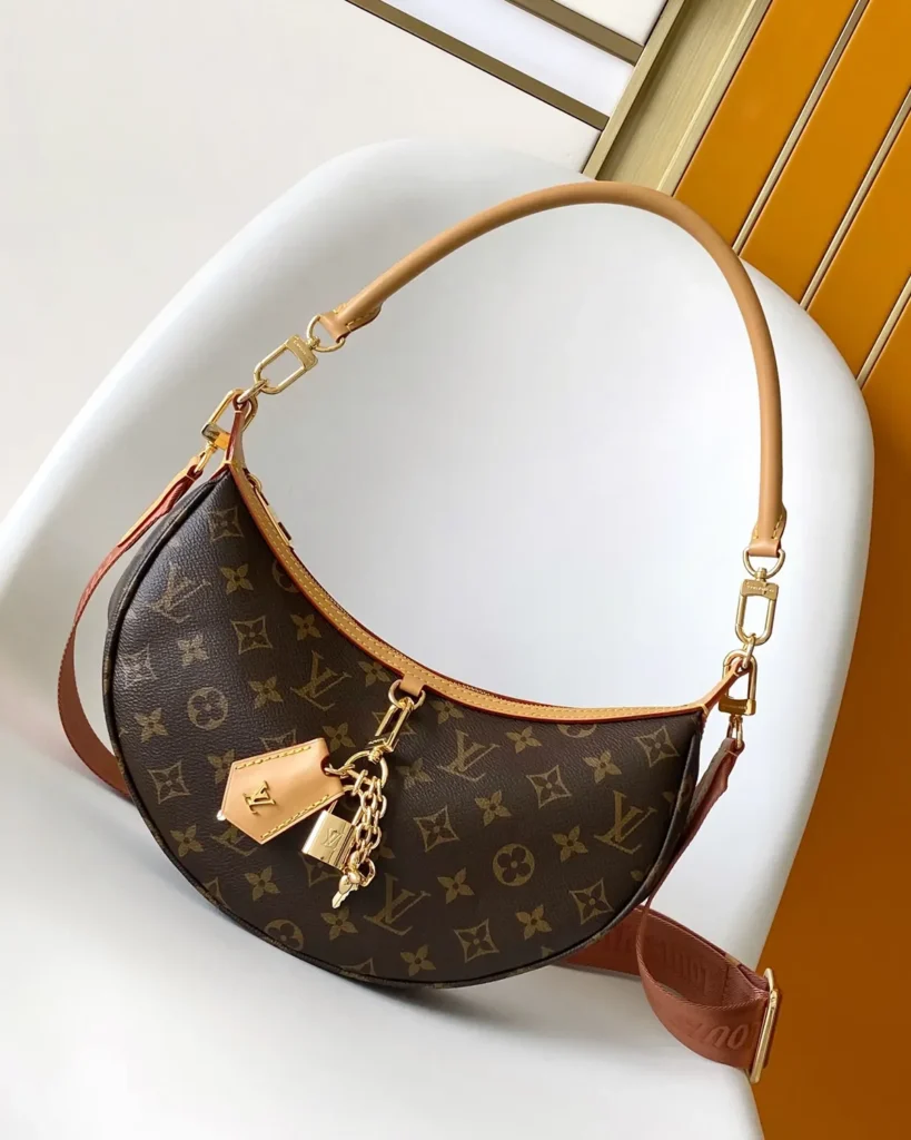 Brown Monogram Crescent Shoulder Bag — front view